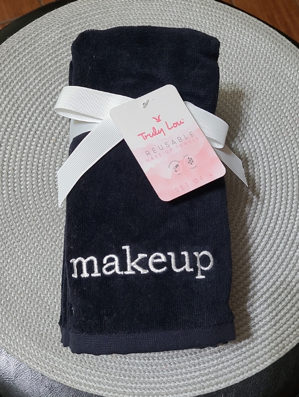 TRULY Black Reusable Makeup Towel - Embroidered 'makeup'